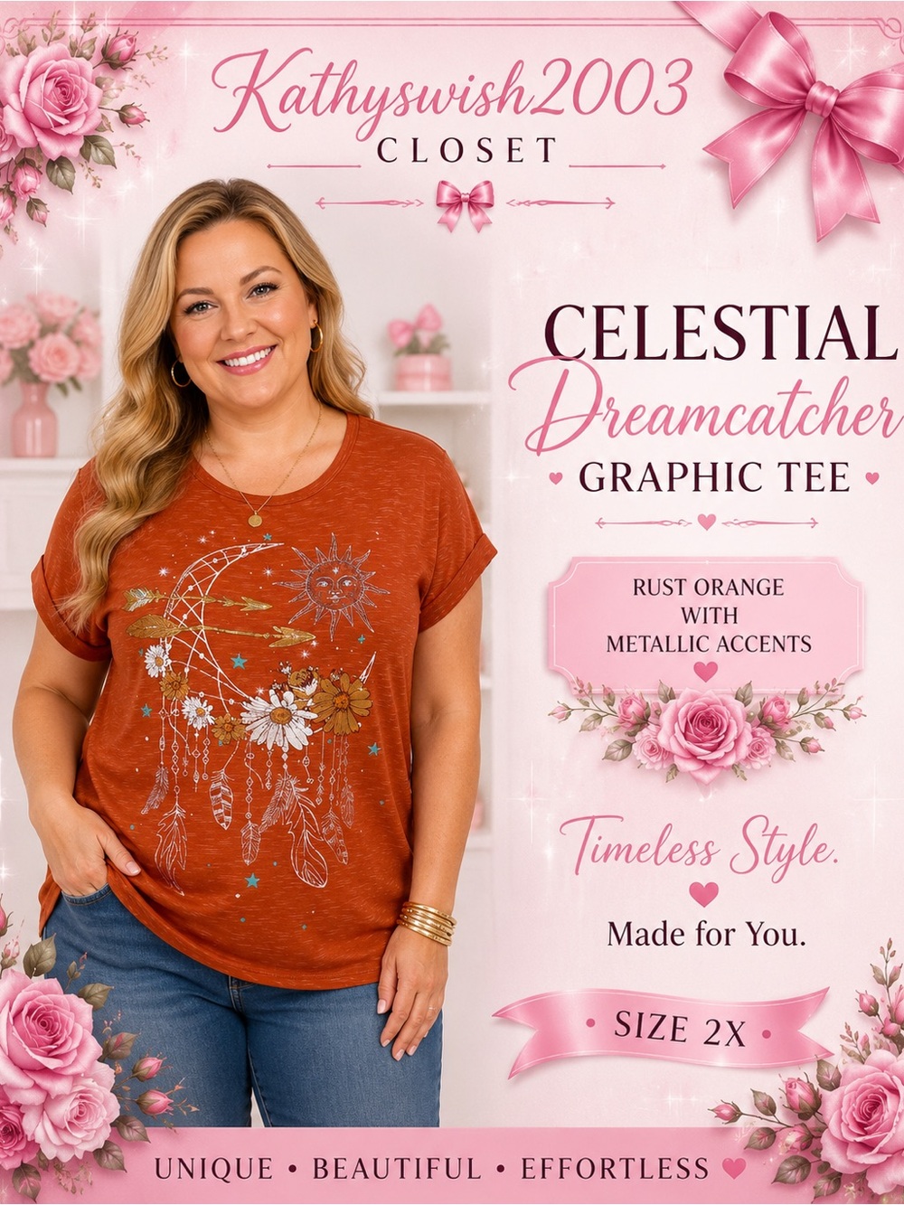 Women's Rust Short Sleeve Graphic Tee with Celestial Dreamcatcher